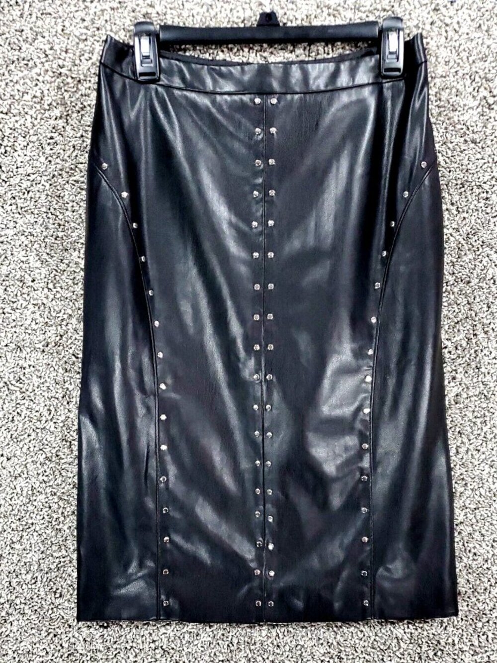 Worthington Midi Casual Skirt Black Solid with Silver Studs Women's Size 6